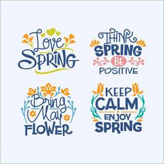 Set of Springtime Phrase Quote Vector Illustration with handwriting and Flowers Blossom