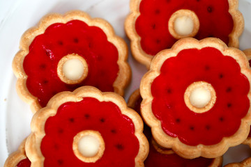 Shortbread pastry stuffed, macro shot.