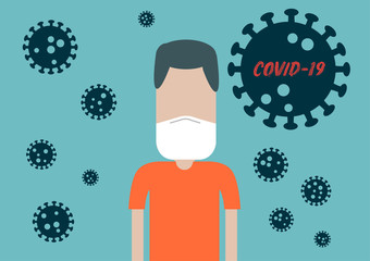 Vector of A Man Wearing a Protective Mask  to Protect  Covid-19 or Corona Virus Outtbreak