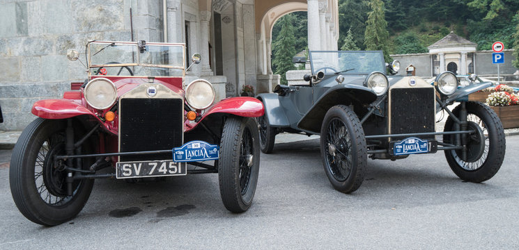 Antique car: Lancia Lambda at the international classic car rally in Fobello, the birthplace of Vincenzo Lancia, the founder of the car company. Fobello, Italy, September 03, 2016.