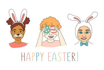 Diverse Kid's Children's heads Happy Easter Greeting card