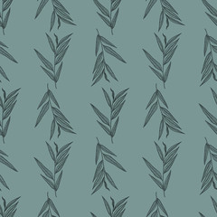 Eucalyptus pattern on a blue background. Eucalyptus wrapping paper. Botanical seamless pattern. Sprig of eucalyptus