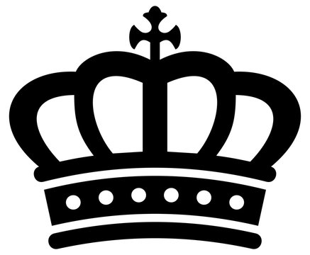 Krone mit Kreuz in Schwarz auf einem wei&szlig;en isolierten Hintergrund.