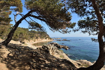 Fototapeta na wymiar Cala Estreta beach in Palamos, Costa Brava, Girona province, Catalonia, Spain