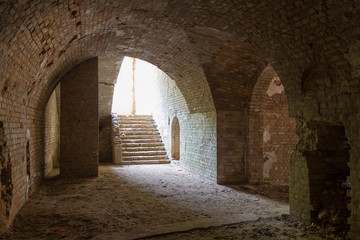 Dungeon staircase. Old fort Tarakanivsky,  Rivne region. Ukraine
