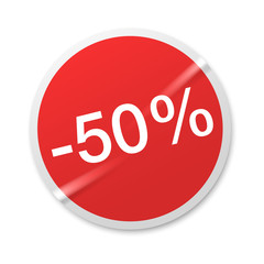 Red Realistic Sticker Blank with White Text.