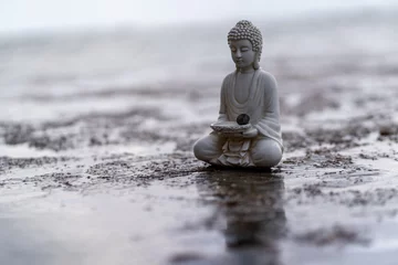 Rolgordijnen boeddhabeeld in rustige rusthouding © DMYTRO