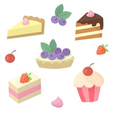 Vector collection of dessrts. Colorful cake set in flat style 