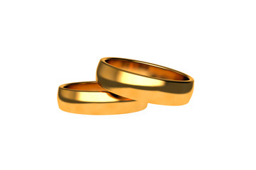 3D Rendering Two Realistic Couple Gold Wedding Ring