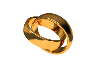 3D Rendering Two Realistic Couple Gold Wedding Ring