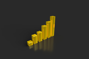 3D Rendering of Golden Statistic Graph Chart