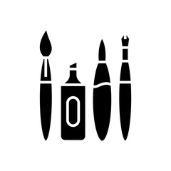 Artist supplies black icon, concept illustration, vector flat symbol, glyph sign.