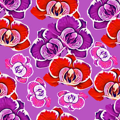 Abstract orchid flowers, seamless pattern, art.
