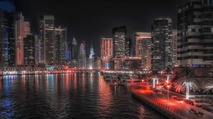 Obraz premium Night view of Dubai. Beautiful night view of the modern business district of Dubai