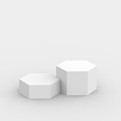 3d white gray hexagon podium minimal studio background. Abstract 3d geometric shape object illustration render. Display for cosmetics and beauty fashion product.