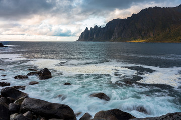 crashing waves at Senja, Norway