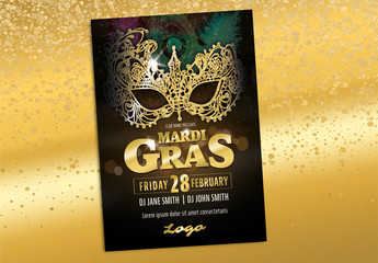 Mardi Gras Carnival Gold Masquerade Poster Layout