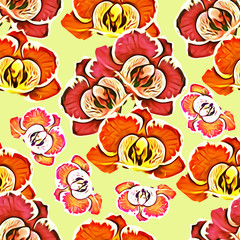 Abstract orchid flowers, seamless pattern, art.