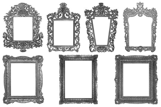 Set of rectangle Decorative vintage silver-plated wooden frame isolated on white background