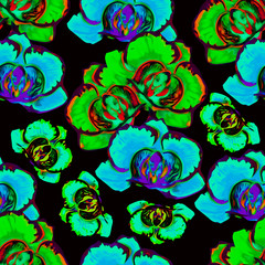 Abstract orchid flowers, seamless pattern, art.