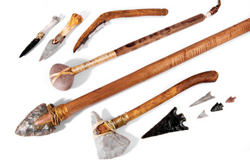 Stone Age Tools on white Background - Panoramic View