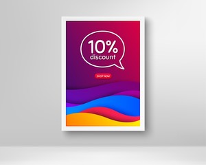 10% Discount. Frame with abstract waves poster. Sale offer price sign. Special offer symbol. Gradient fluid waves and chat bubble. Banner with dynamic background. Discount speech bubble. Vector