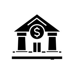 Bank building black icon, concept illustration, vector flat symbol, glyph sign.