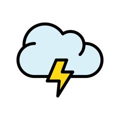 climate related clouds with electric shock or thunderbolt vector with editable stroke,