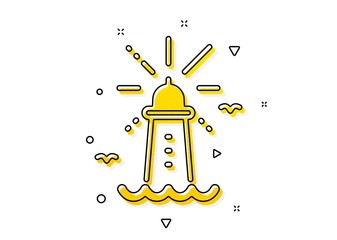 Beacon tower sign. Lighthouse icon. Searchlight building symbol. Yellow circles pattern. Classic lighthouse icon. Geometric elements. Vector