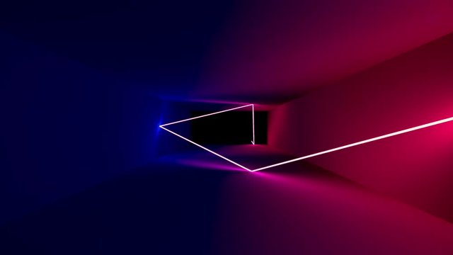Beautiful abstract seamless animation of neon, glowing light lines, lasers and tubes moving forward in a dark tunne