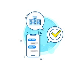 Building sign. Phone messages complex icon. Company house line icon. Messenger chat screen banner. Company sign. Vector