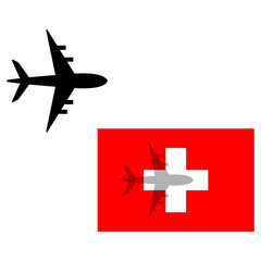 Love to travel by airplane. Travel by airplane to Switzerland. Vector for labels, stickers, tags, banners, web stickers, tourism, icons.