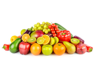 Vegetables and fruits isolated on a white background.