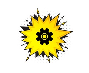 Cogwheel icon. Quote speech bubble. Service sign. Transmission Rotation Mechanism symbol. Quotation marks. Classic service icon. Vector