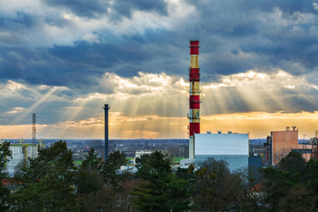 Fototapeta na wymiar beautiful sky over power plant, chimney