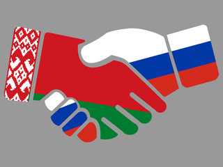 Russia and Belarus flags Handshake vector