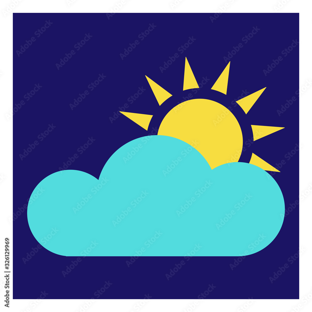 Poster modern icon illustration of sun with cloud on blue backdrop. blue background. vector icon. graphic v