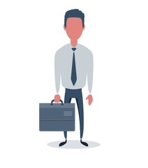 Businessman or clerk. Male character in trendy simple style with objects, flat vector illustration. Business concept. Isolated on white background.
