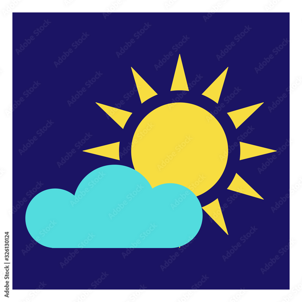 Aufkleber Modern icon illustration of sun with cloud on blue backdrop. Blue background. Vector icon. Graphic vector art. Simple element illustration. Social media web banner.