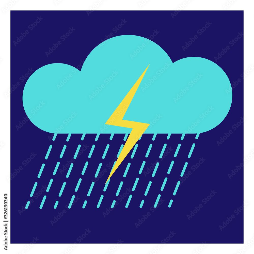 Aufkleber modern icon illustration of cloud with rain and lightning on blue backdrop. blue background. vector 