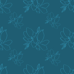 Seamless background of lily flowers. Lilies flowers on a deep green background. Can be used as wrapping paper, fabric print, web page backdrop, card, wallpaper