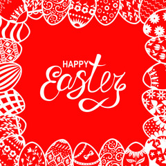 Easter card with greeting text and decorative eggs