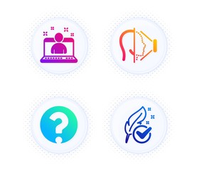 Face id, Question mark and Best manager icons simple set. Button with halftone dots. Hypoallergenic tested sign. Phone scanning, Ask support, Best developer. Feather. Technology set. Vector