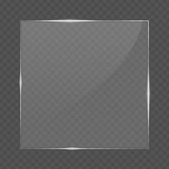 Glass frame isolated on transparent background. Realistic glass transparent banner. Glowing borders. Vector illustration EPS 10.