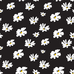 abstract vintage seamless floral pattern. white chamomile flowers on black background. vector illustration