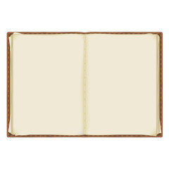 an old, battered notebook with yellowed pages bound in leather. isolated on a white background
