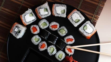 Set of Japanese rolls top view