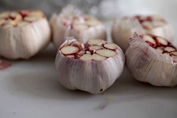 garlic on a wooden board