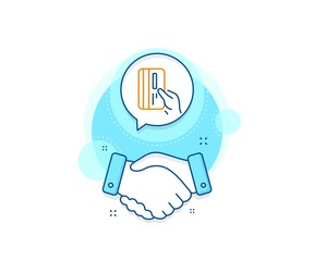 Hold Banking Payment card sign. Handshake deal complex icon. Credit card line icon. ATM service symbol. Agreement shaking hands banner. Payment card sign. Vector