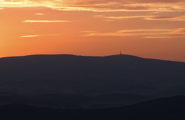 Praded mountain with transmiter on teh sunset Jeseniky Czech Republic
